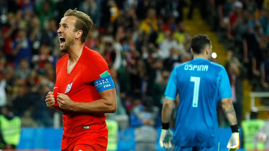 England captain Harry Kane put two spot-kicks past David Ospina, the Colombian keeper, once each in regulation time and the shootout
