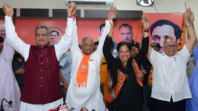 Rajasthan BJP president Madan Lal Saini (second from left).&nbsp;