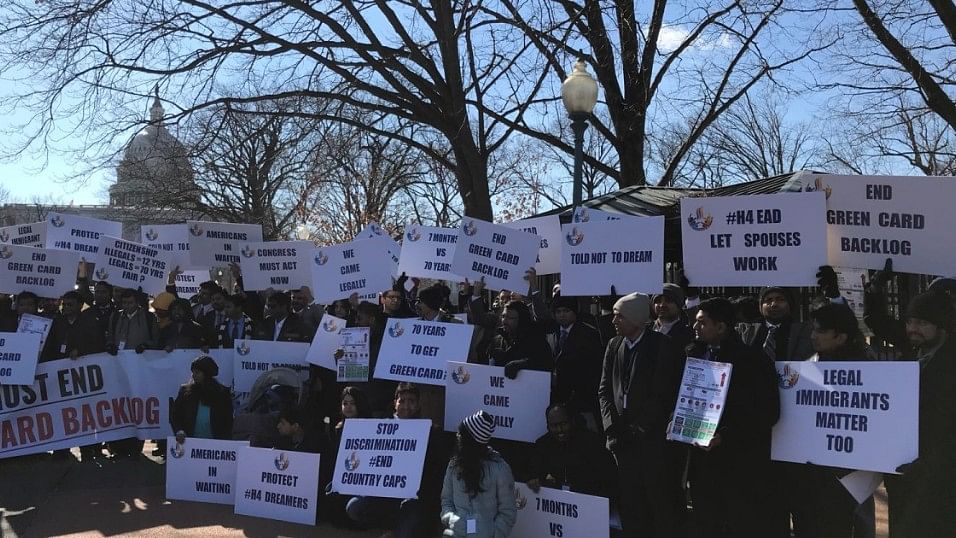  Indians protesting against the proposed ban on H4 visa in Washington DC.&nbsp;