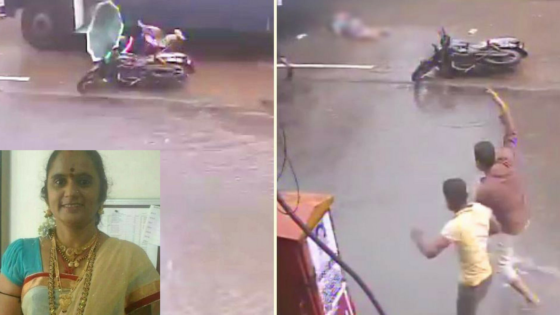 Screenshots of the CCTV video that captured Manisha Bhoir’s death. (Inset) Manisha Bhoir.