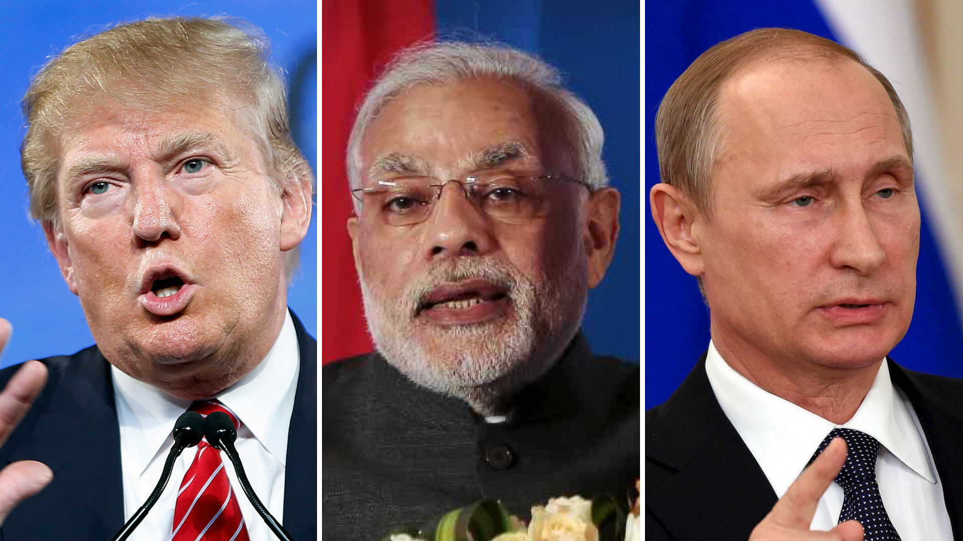 (L-R) Donald Trump, Narendra Modi and Vladimir Putin&nbsp;