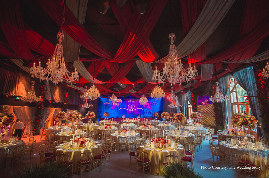 For the reception, several crystal chandeliers lit up the ballroom in an ethereal glow.