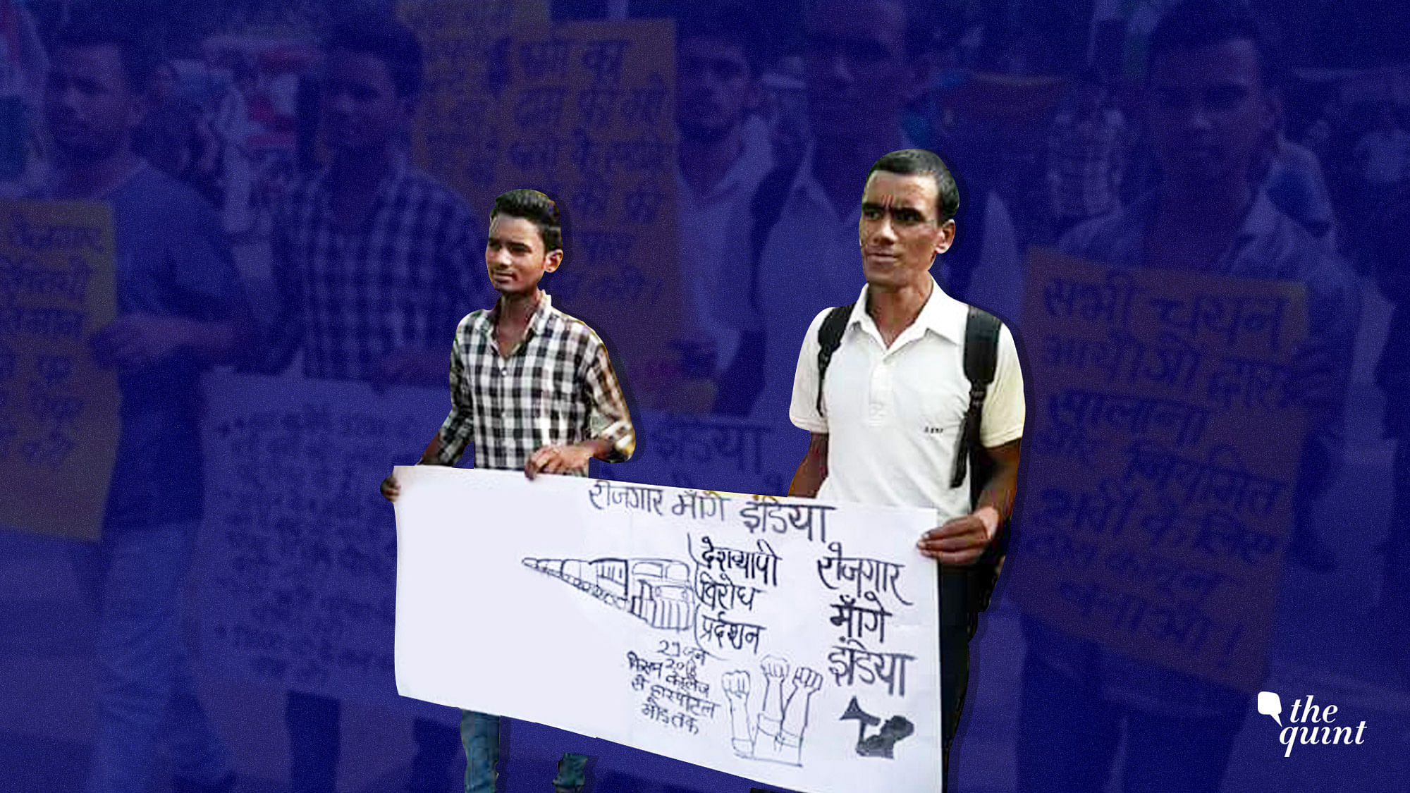 Protests by AISA-backed group, ‘Rozgar Mange India’ against delay in exam date by the Railway Recruitment Board.