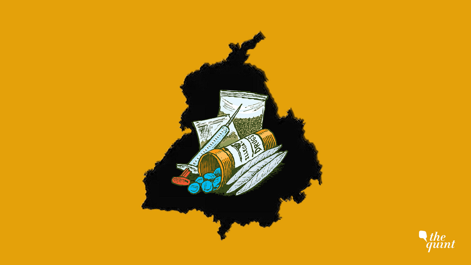 Map of Punjab and illustration of drugs / syringe, used for representational purposes.