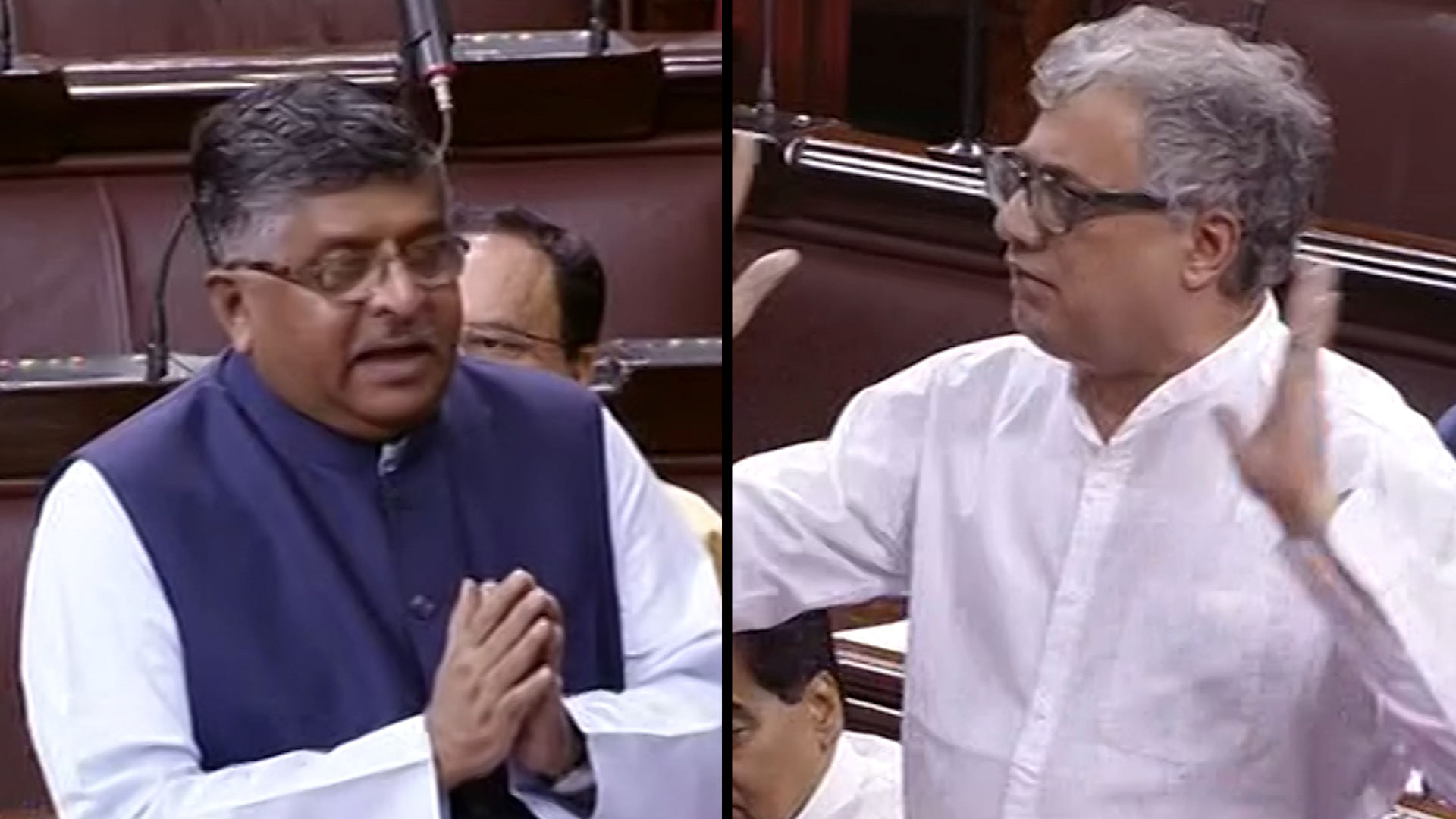 Ravi Shankar Prasad and Derek O’Brien in Parliament.