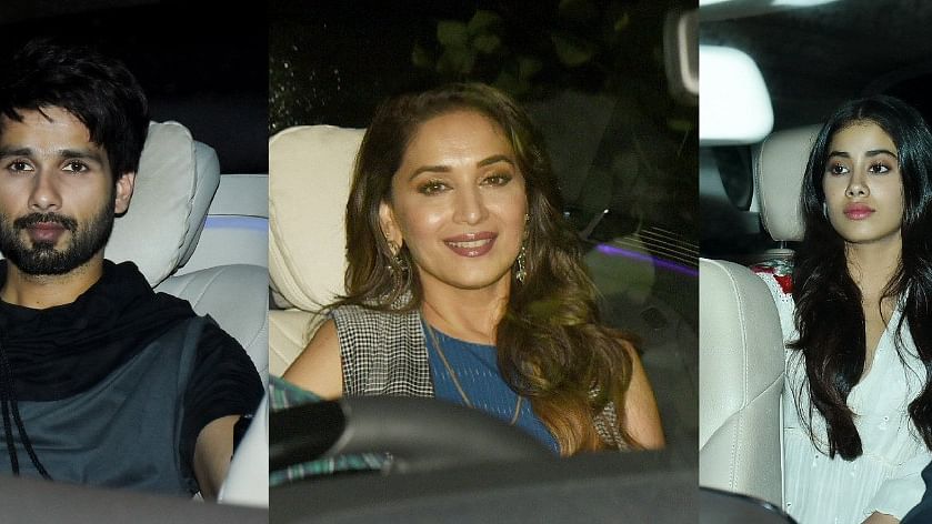 Shahid Kapoor, Madhuri Dixit and Janhvi Kapoor spotted at the <i>Dhadak </i>premiere.