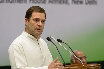 New Delhi: Congress President Rahul Gandhi addresses at the Congress Working Committee (CWC) meeting, in New Delhi, on July 22, 2018. (Photo: IANS)