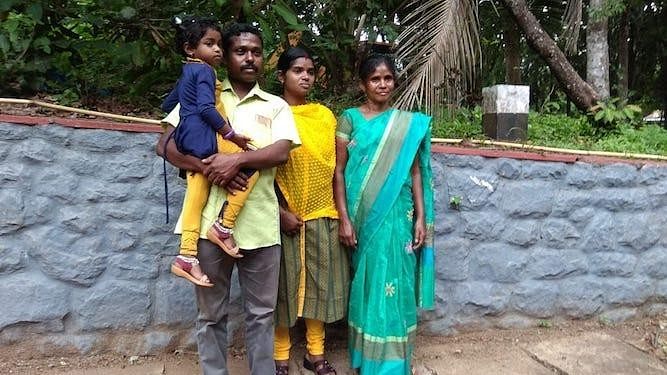 Chandrika with her daughter Anushka and husband Murugan.