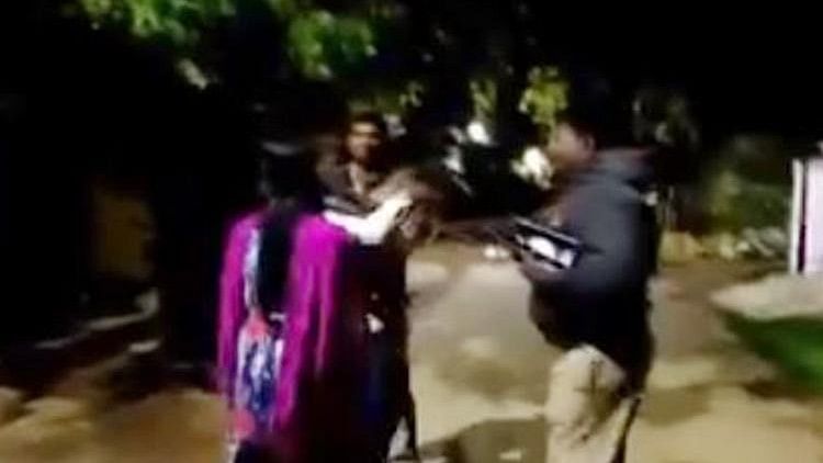 A 33-second clip of the crime shows the accused Shiva Goud, who was drunk, ambling out with his toddler, who struggles to get out of his grip.