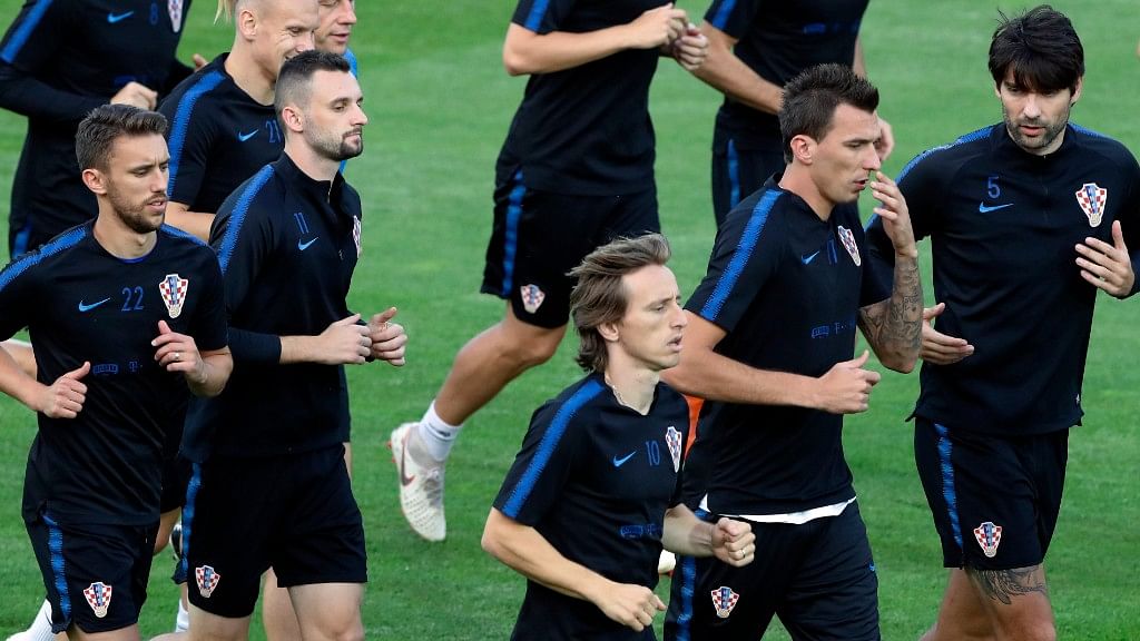 Croatian players train before their World Cup Final match against France, a footballing behemoth as compared to tiny Croatia.