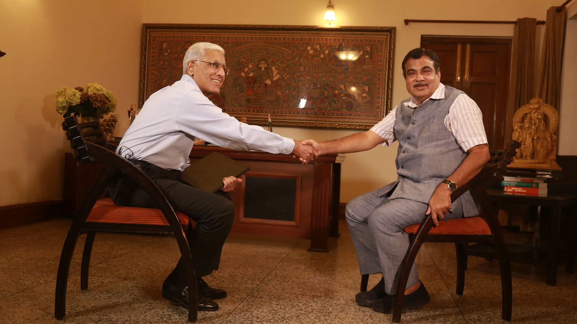 Senior journalist Karan Thapar with Minister of Road and Highways Nitin Gadkari