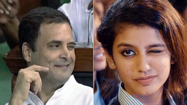 Twitteratis got busy comparing Rahul Gandhi’s  wink in the Lok Sabha with actor Priya Varrier’s  iconic wink in the trailer of the film ‘Oru Adaar Love’.&nbsp;