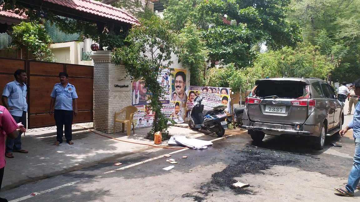 Dhinakaran was not in the vehicle when the petrol bomb was thrown at the car.