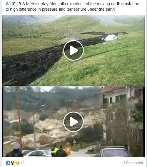 The two videos show different geological phenomena that took place in different countries at different times.