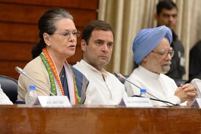 New Delhi: UPA Chairperson and Congress leader Sonia Gandhi, Congress President Rahul Gandhi and party leader Manmohan Singh at the Congress Working Committee (CWC) meeting, in New Delhi, on July 22, 2018. (Photo: IANS)