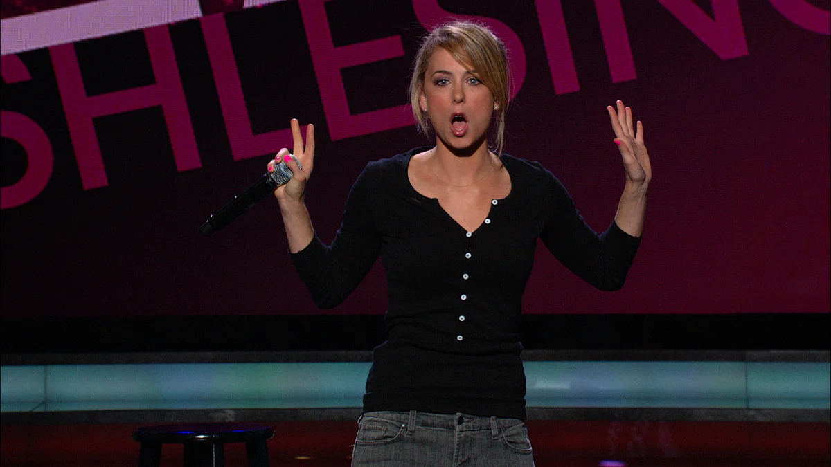A still from one of Iliza Shlesinger’s comedy specials.