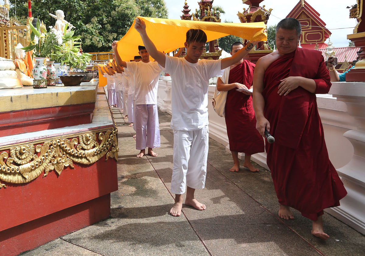 The boys will live for 9 days in a Buddhist temple – a promise made by their families in thanks for their return.