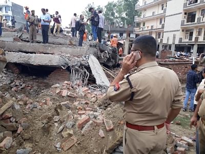 Ghaziabad: Rescue operations underway at the site where a five-storied building collapsed in Ghaziabad on July 22, 2018. (Photo: IANS)