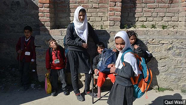 Students at the Zaiba Aapa Institute Of Inclusive Education, Bijbehara, Anantnag district. The school is run by disabled-rights activist Javid Ahmad Tak. Most schools in the valley are not disabled-friendly, with no ramps for wheelchairs, and no special educators trained to teach disabled students.