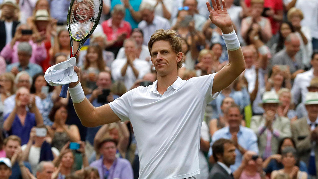 South Africa’s Kevin Anderson celebrates defeating USA’s John Isner in the semi-final of Wimbledon.