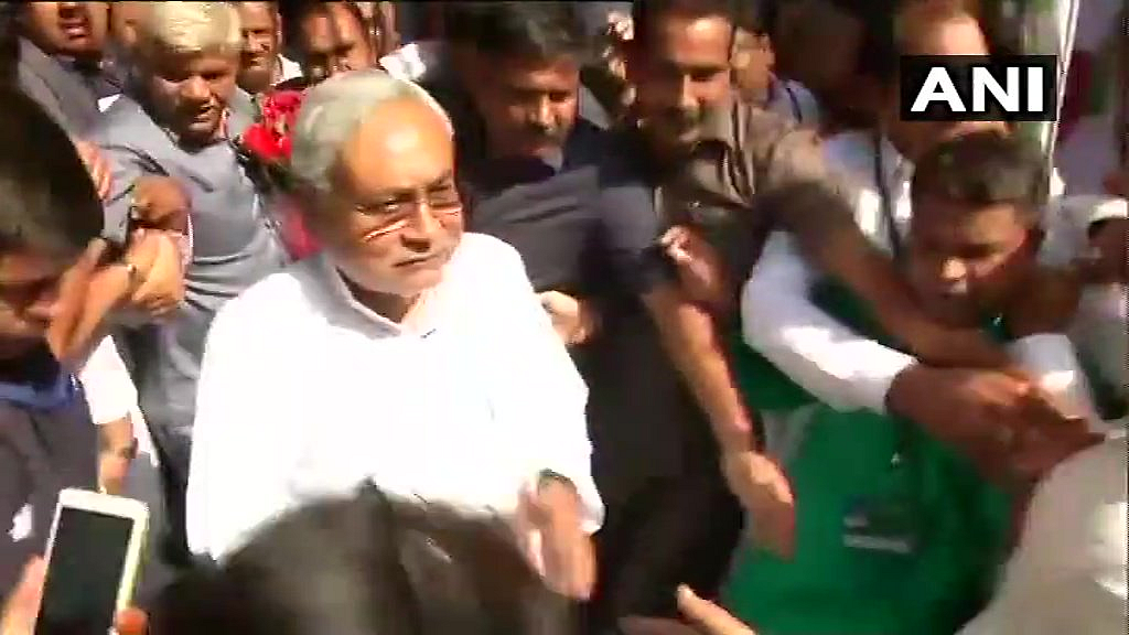 Bihar CM Nitish Kumar leaves the national executive meeting. 