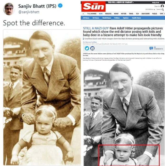 PM Modi’s left hand has even been photoshopped as Hitler’s right and his right hand as Hitler’s left.