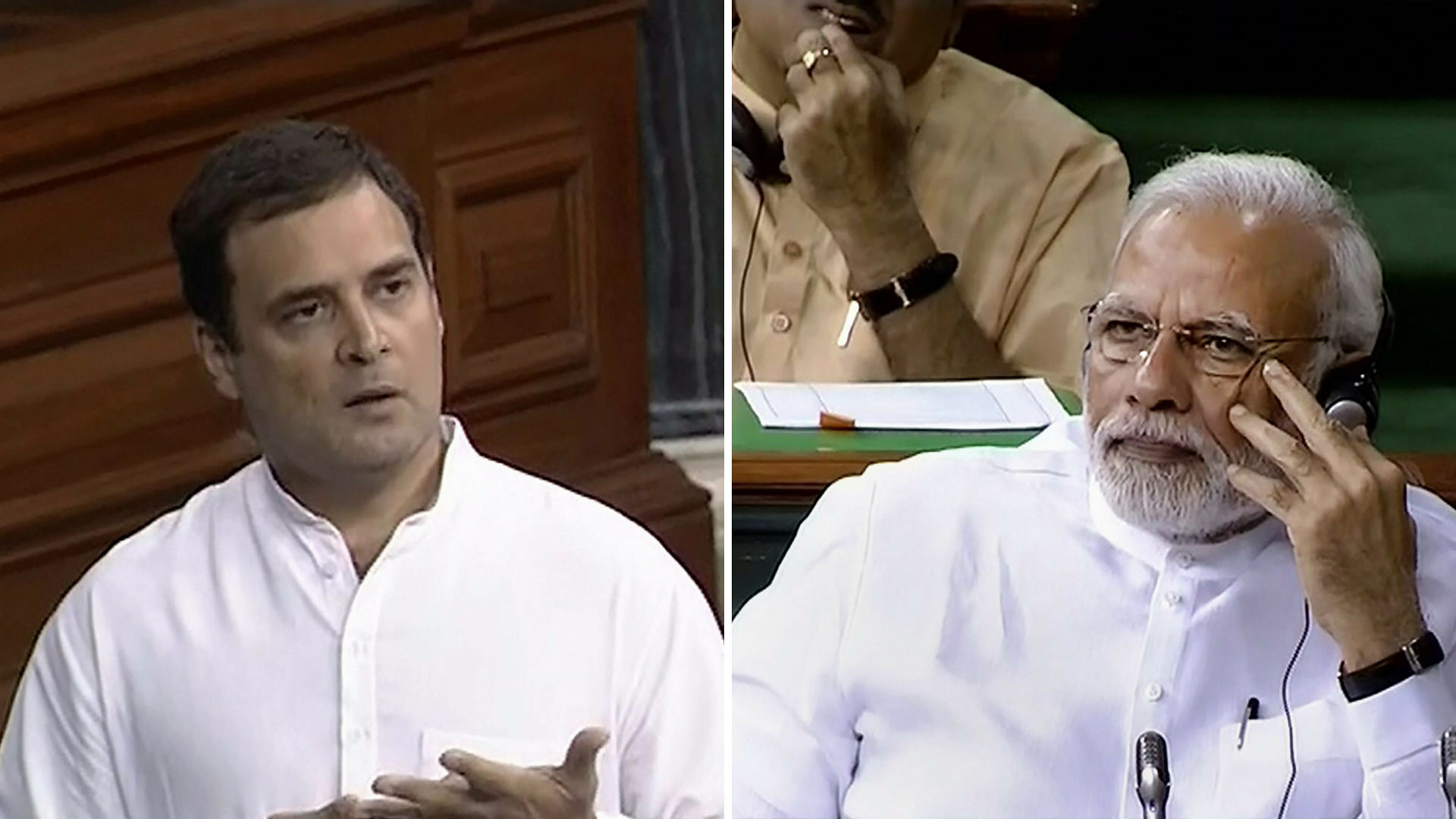 Rahul Gandhi and PM Modi in the parliament.&nbsp;