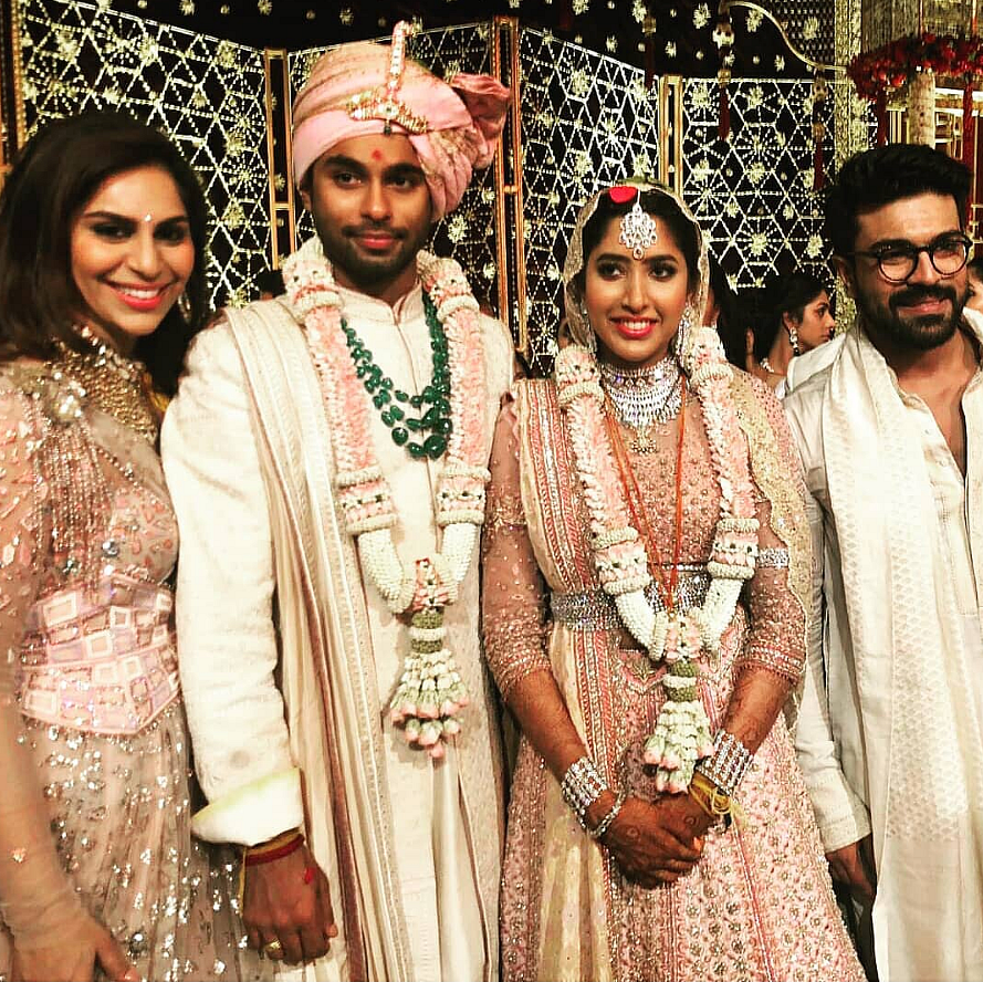 Ramcharan and wife Upasana along with the newly married couple.&nbsp;