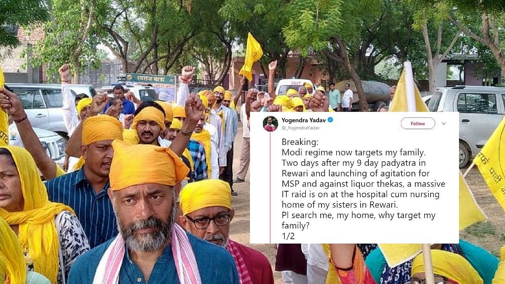 Swaraj Abhiyan founder Yogendra Yadav had taken a nine-day <i>padyatra </i>in Rewari, Haryana for MSP and against liquor <i>thekas </i>just two days before the raids.