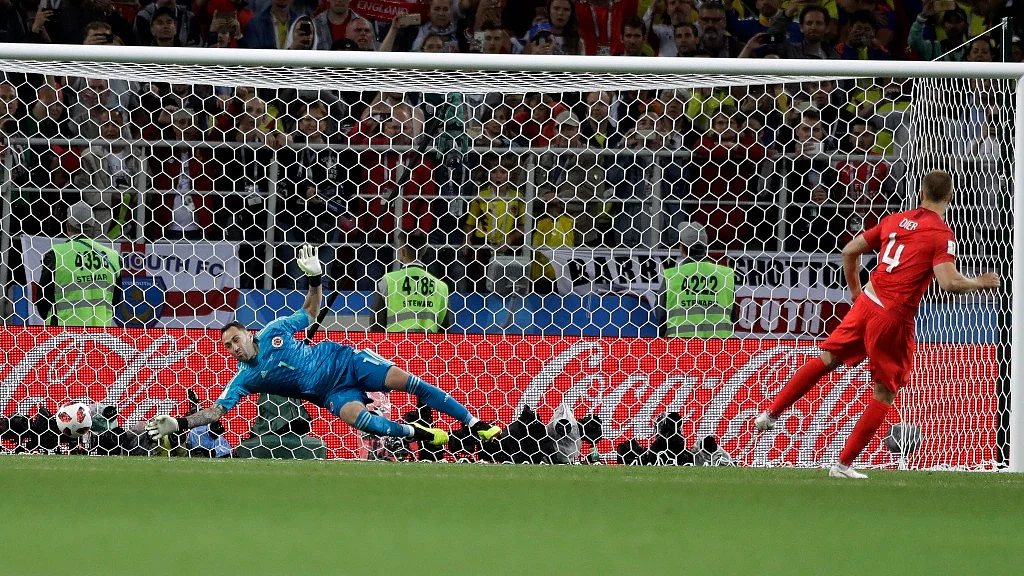 England’s Eric Dier scores the wining penalty during their Round of 16 match against Colombia at the Spartak Stadium on Tuesday.