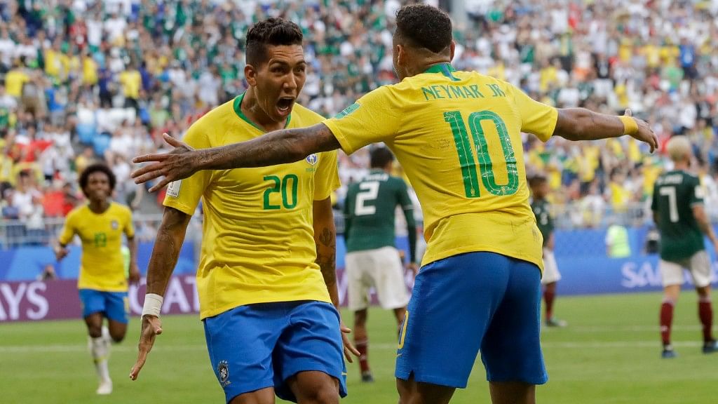 Firmino (left) and Neymar netted the ball for the five-time champions.