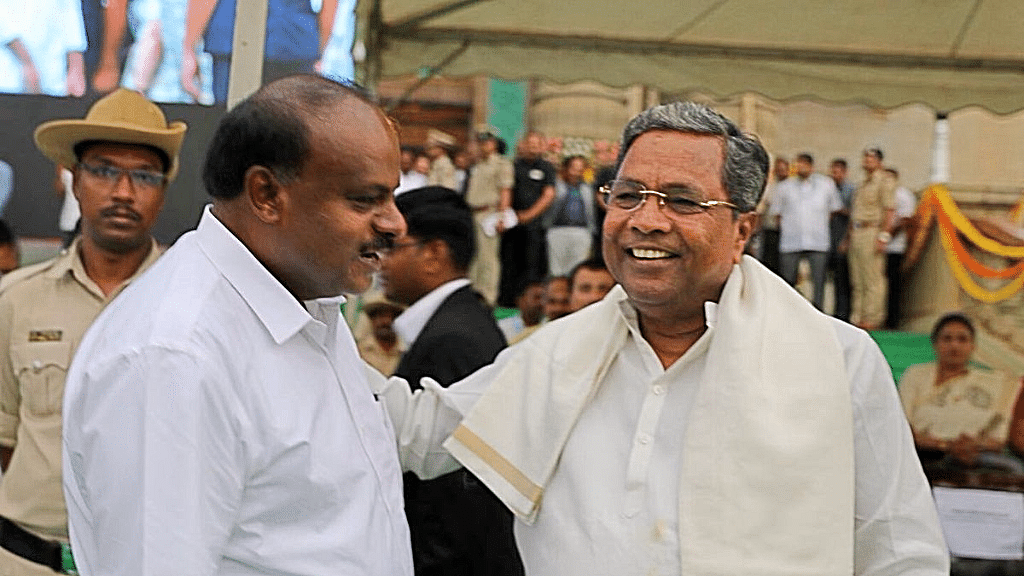 Karnataka’s new chief minister HD Kumaraswamy with former CM Siddaramaiah.