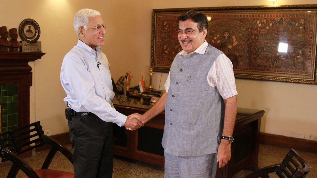 Karan Thapar (left) and Nitin Gadkari (right).