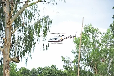 CHIANG RAI, July 10, 2018 (Xinhua) -- A helicopter takes rescued boys to hospital in Chiang Rai province, Thailand, July 10, 2018. All 12 boys and their football coach have been rescued from a flooded cave in northern Thailand after being trapped for 18 days, Thai navy SEALs confirmed on Tuesday. (Xinhua/Rachen Sageamsak/IANS)