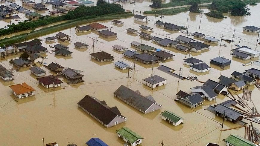 Flooded residential areas in Kurashiki, Okayama prefecture, western Japan.&nbsp;