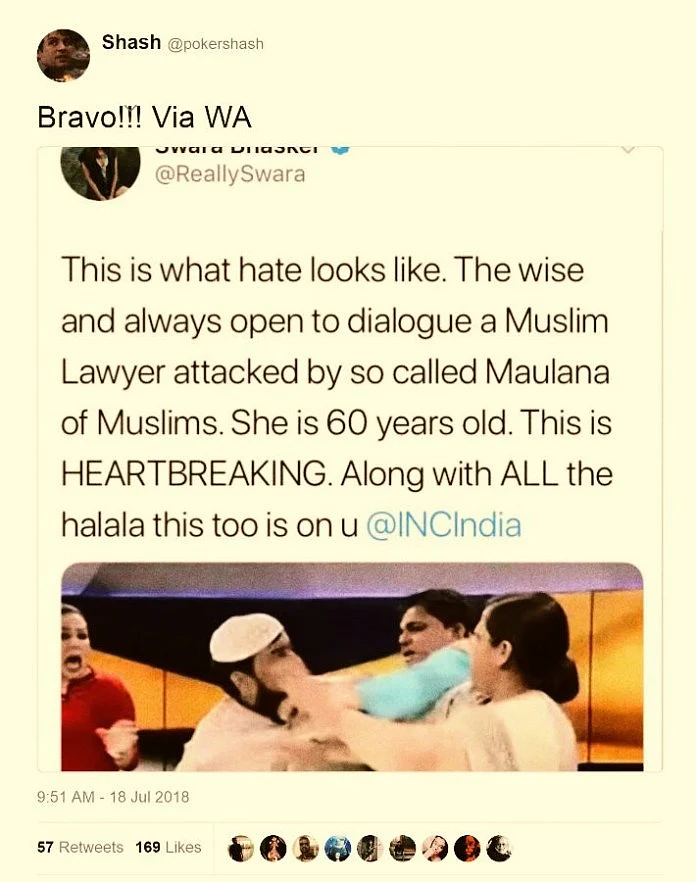 The tweet accumulated 57 retweets and 169 likes before it was deleted.