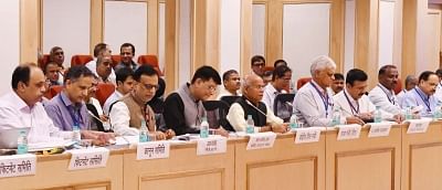 New Delhi: Union Finance and Corporate Affairs Minister Piyush Goyal chairs the 28th GST Council meeting along with Union MoS Finance Shiv Pratap Shukla and Finance Secretary Hasmukh Adhia, in New Delhi on July 21, 2018. (Photo:IANS/PIB)