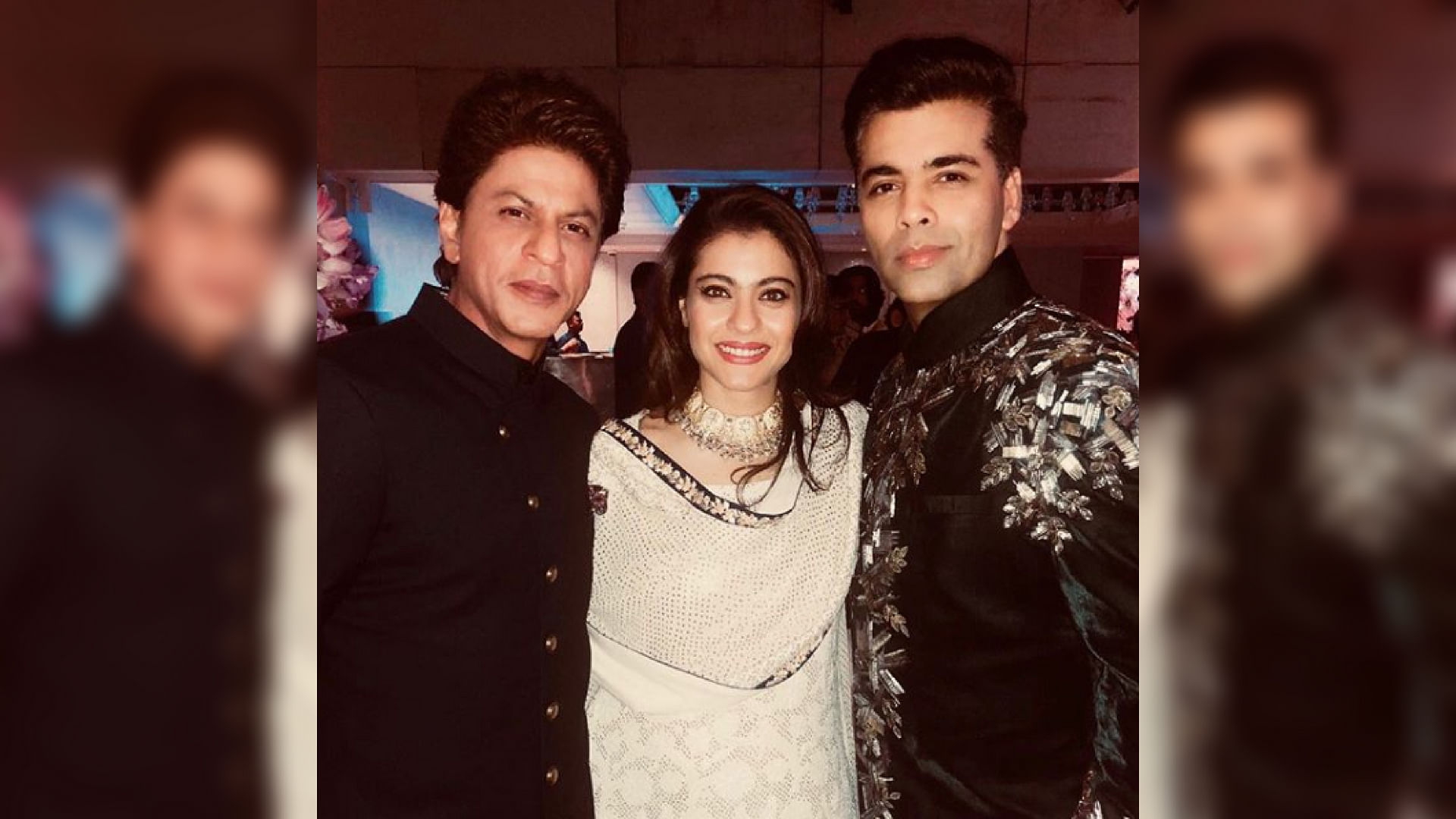 Shah Rukh Khan, Kajol, and Karan Johar at the Ambani wedding festivities.&nbsp;