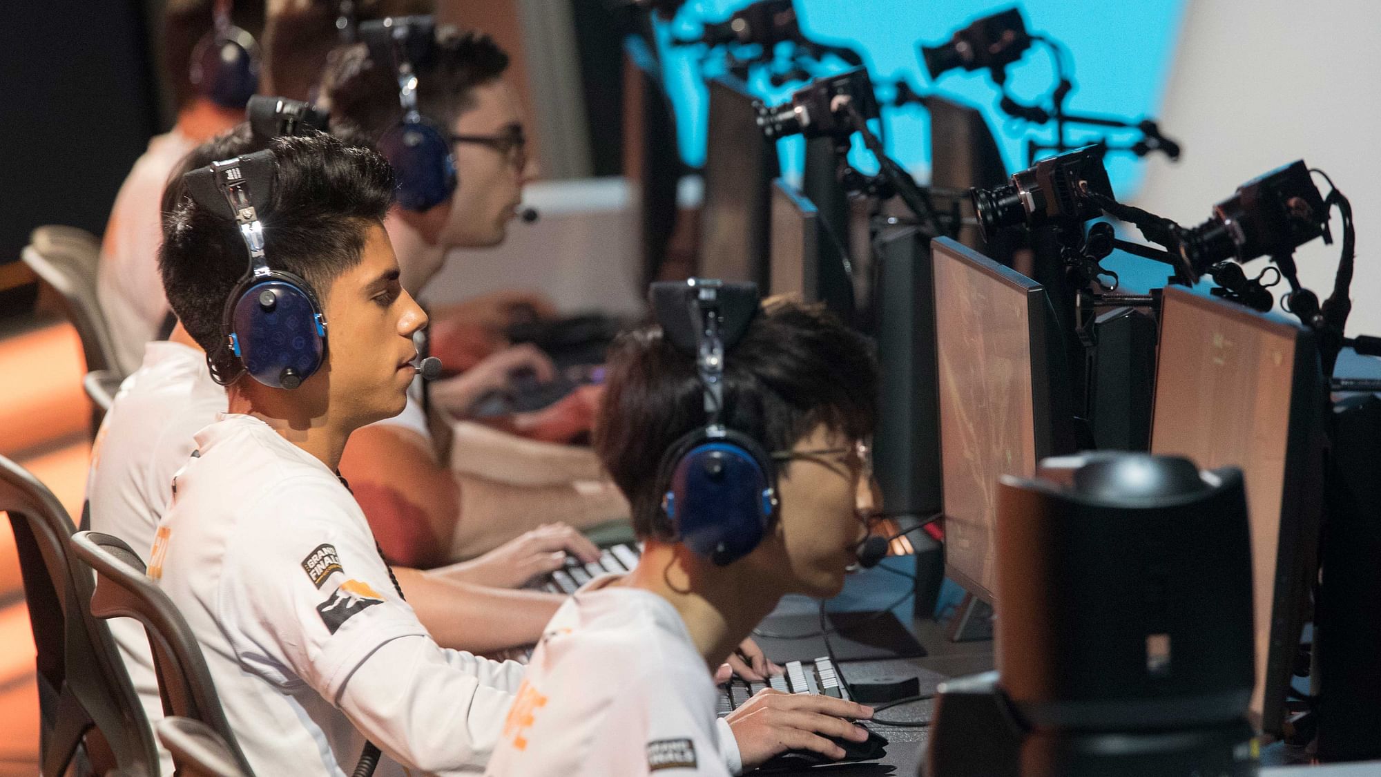 Philadelphia Fusion players compete against the London Spitfire during the Overwatch League Grand Finals competition, Saturday, July 28, 2018, at Barclays Center in the Brooklyn borough of New York.&nbsp;