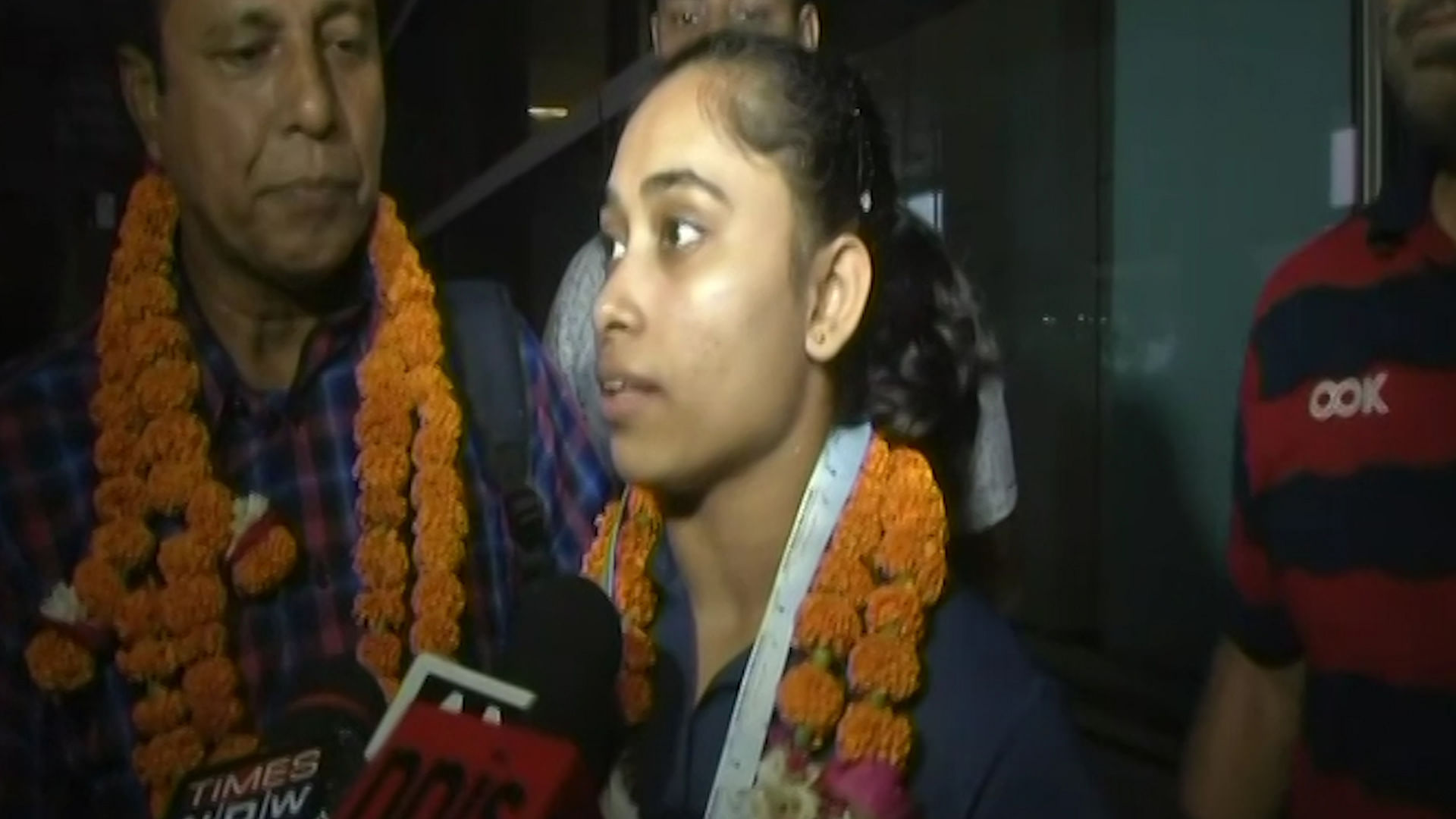 Dipa Karmakar speaks to the media upon her return to India after winning gold medal in the vault event at the Artistic Gymnastics World Challenge Cup.