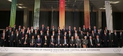 BUENOS AIRES, July 23, 2018 (Xinhua) -- Participants pose for photos during the Group of 20 (G20) Meeting of Finance Ministers and Central Bank Governors in Buenos Aires, Argentina, on July 21, 2018. Finance ministers and central bank governors of the G20 ended their third meeting of the year here on Sunday, referring to "consensus" and "constructive dialogues" as the tools to resolve the issue of import tariffs. (Xinhua/IANS)