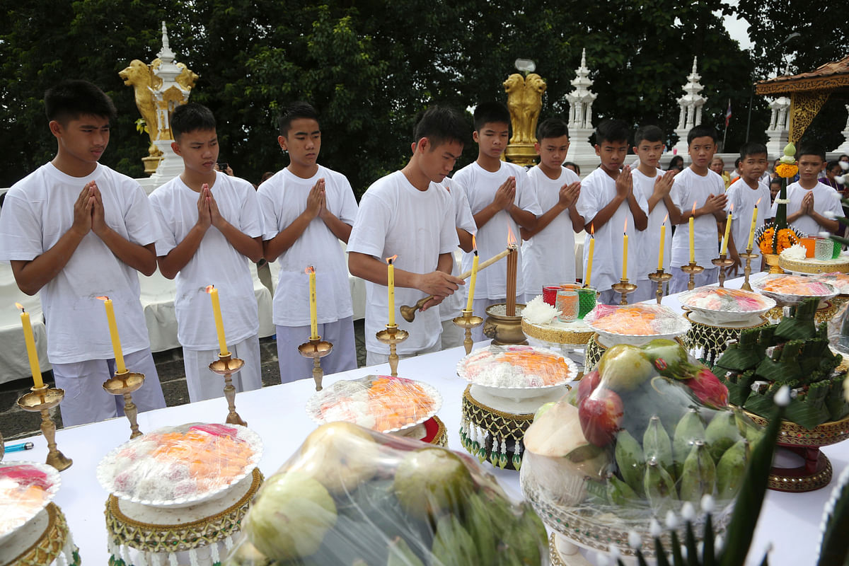 The boys will live for 9 days in a Buddhist temple – a promise made by their families in thanks for their return.