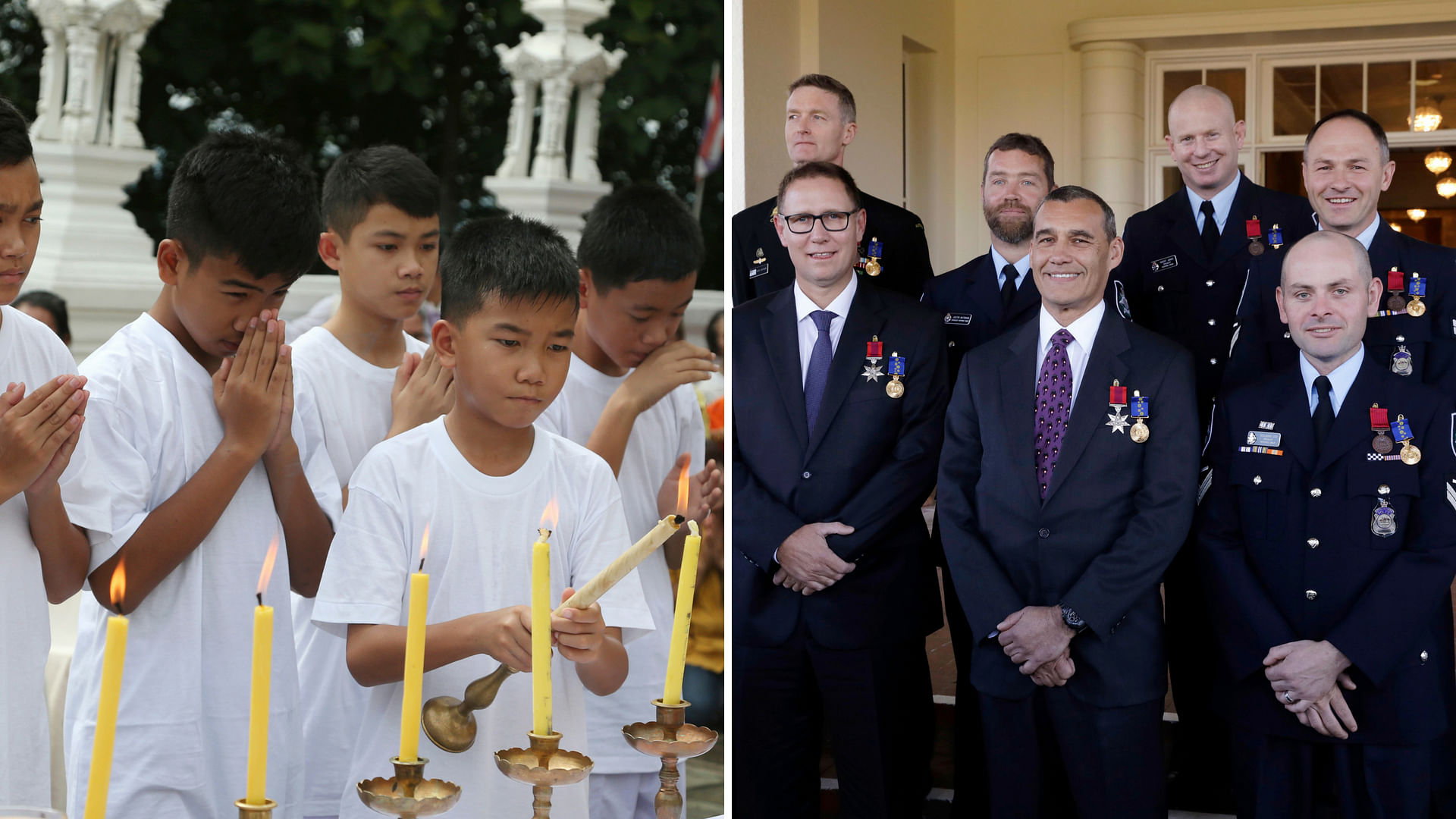 The boys’ soccer team who were rescued from a flooded Thailand cave become Buddhist novices while nine divers who were involved in rescue were awarded for their bravery.