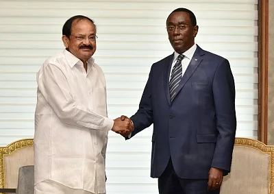 New Delhi: Rwanda Senate President Bernard Makuza calls on Vice President M. Venkaiah Naidu, in New Delhi on July 10, 2018.(Photo: IANS/PIB)