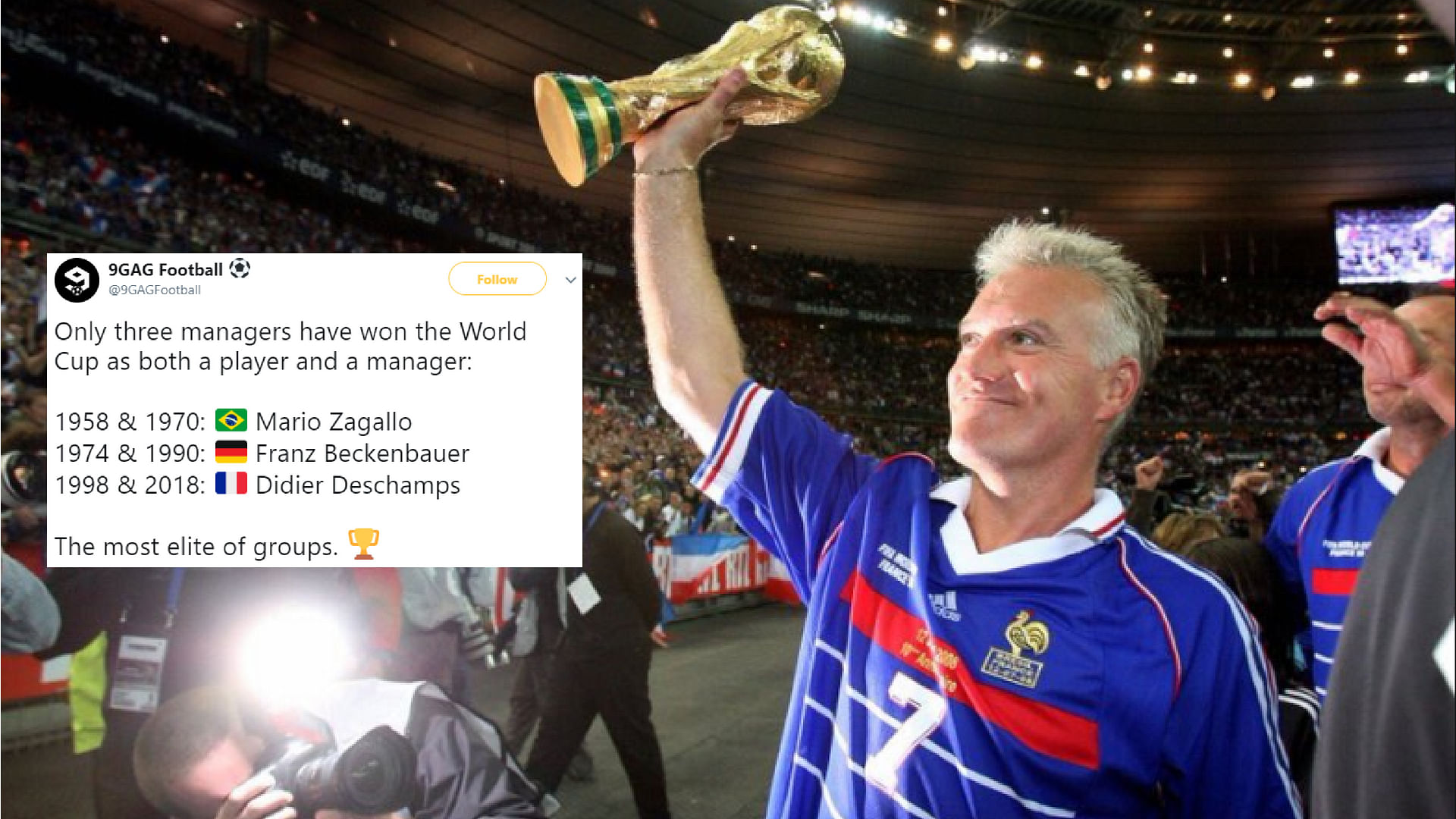 The 49-year-old Didier Deschamps joined Mario Zagallo and Franz Beckenbauer as the only men to play for and coach a world champion.