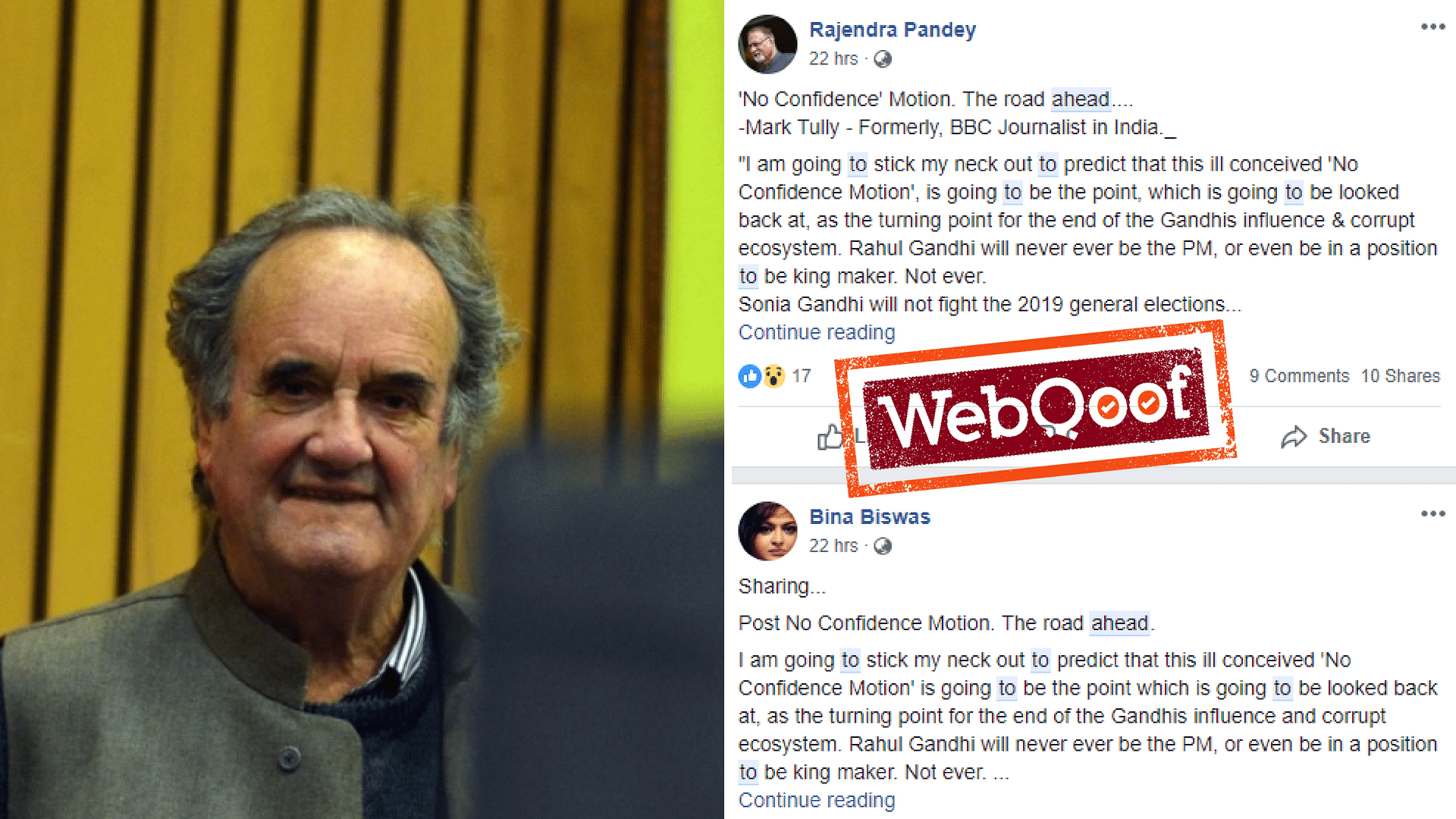A post being circulated on social media criticising the Gandhi family is being mis-credited to Sir Mark Tully.