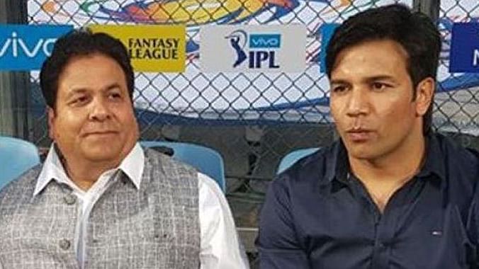 File photo of IPL Chairman Rajeev Shukla and his executive assistant Mohammed Akram Saifi.&nbsp;