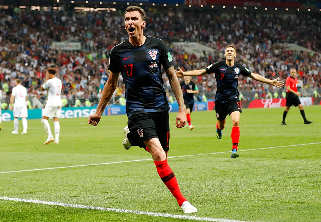 Mario Mandzukic reacts after scoring the winner for Croatia.