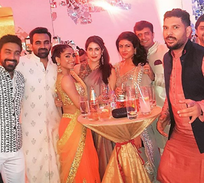 The cricket clan photographed during the <i>sangeet</i>.&nbsp;