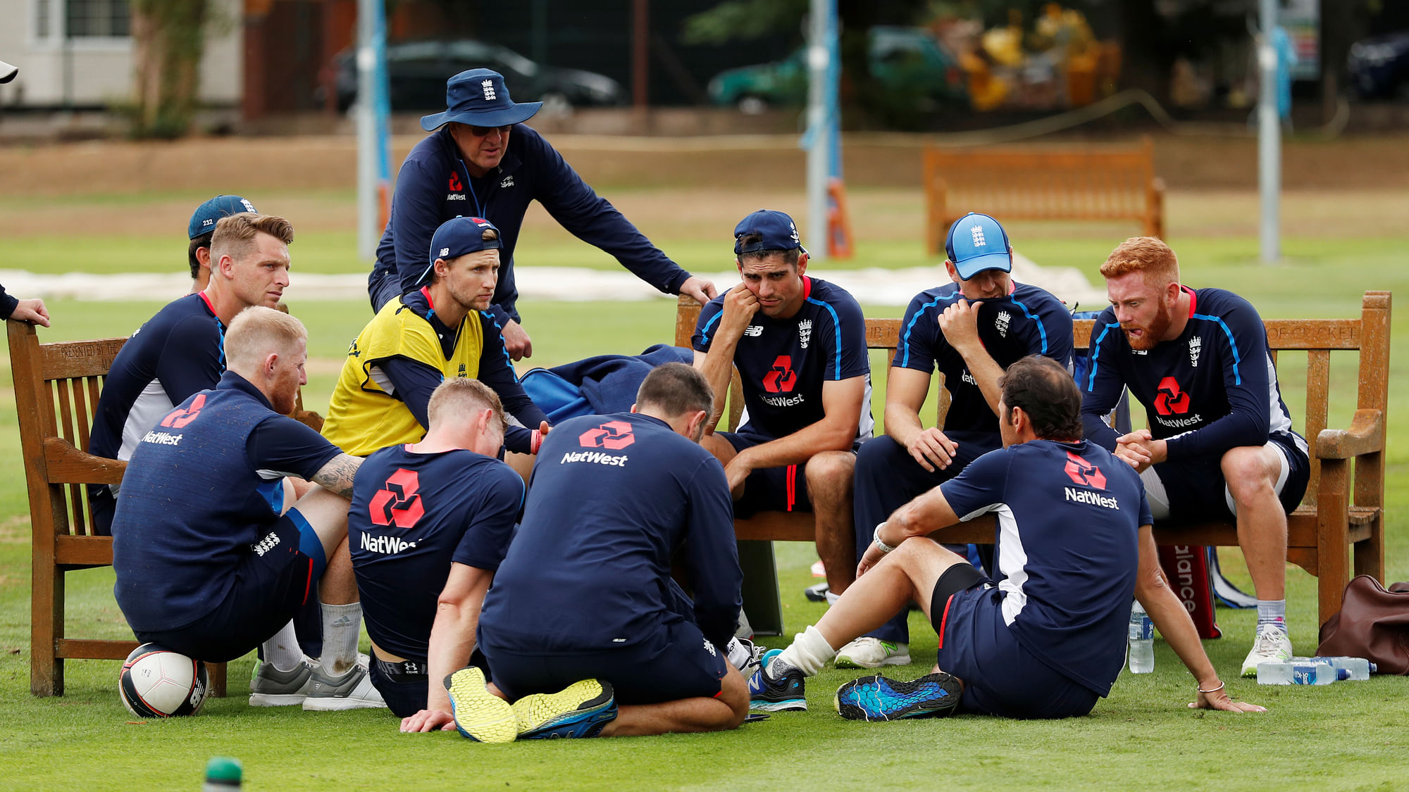 The English Test team at a practise session ahead of the series opener against India on 1 August.